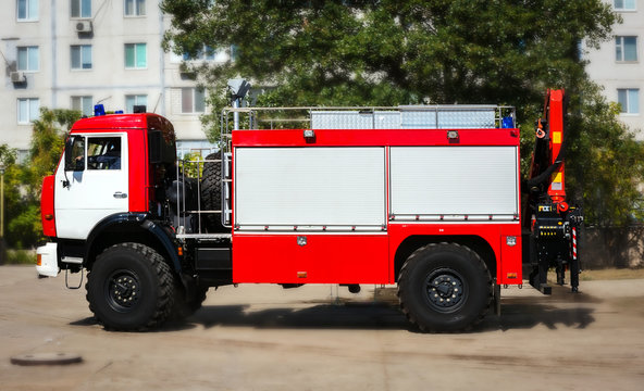 big red fire truck.