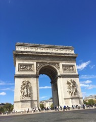 PARIS, FRANCE - AUGUST 28, 2016 : street view of the Triumphal Arch at the top of the Champs...