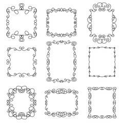 Set of decorative frames in a linear style. Vector illustration