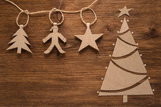 Christmas composition on wooden background 