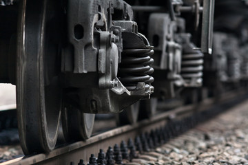 train wheels on rails - obrazy, fototapety, plakaty