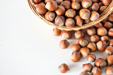 hazelnuts in a basket on the table