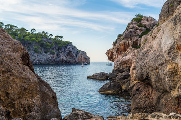 Beautiful sunset at the Cala Deia on Mallorca, Baleares, Spain