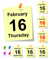 16 February, sheet of calendar. vector