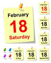 18 February, sheet of calendar. vector