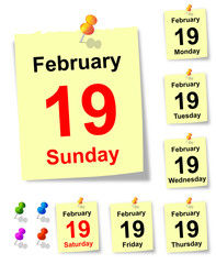 19 February, sheet of calendar. vector