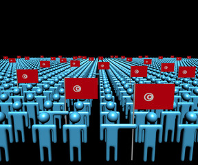 Crowd of abstract people with many Tunisian flags illustration