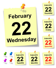 22 February, sheet of calendar. vector