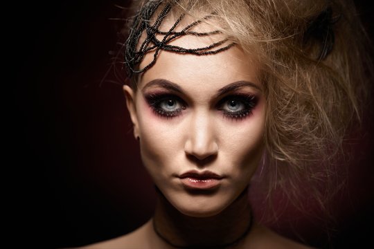 Young woman wearing halloween makeup