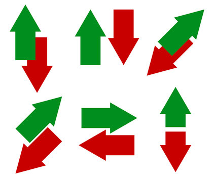 Green, red arrows in opposite direction. Up, down and left right