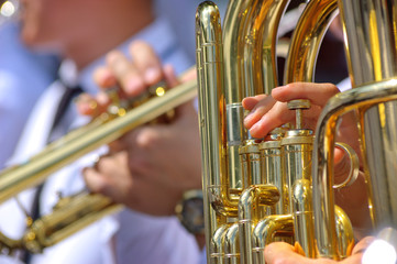 Close up view of brass band