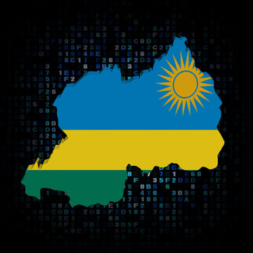 Rwanda map flag on hex code illustration