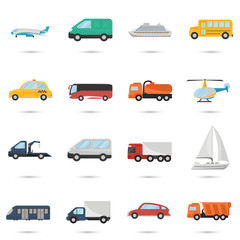 Set of different color transport vehicle icons. Flat design. Modern concept for web and mobile
