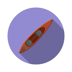 Flat design modern vector illustration of kayak icon, camping, hiking and extreme sports equipment with long shadow