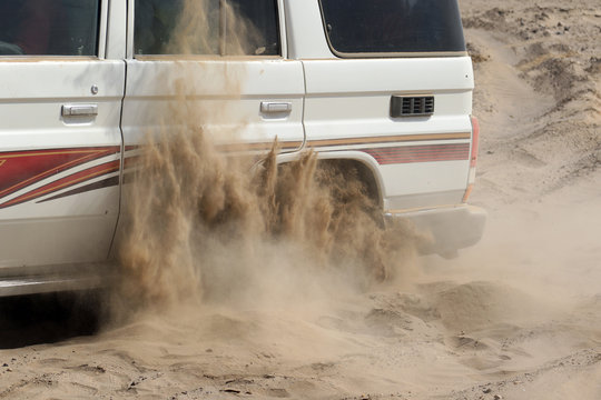Offroad car stuck in sand, ethiopia, african desert