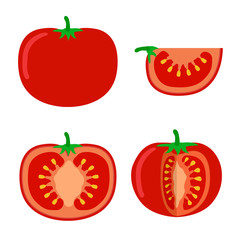 Tomatoes flat style illustration on white background. Tomato slices, ingredients.