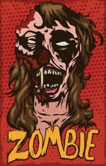 Poster with Zombie Female in Pop Art Design, Vector Illustration