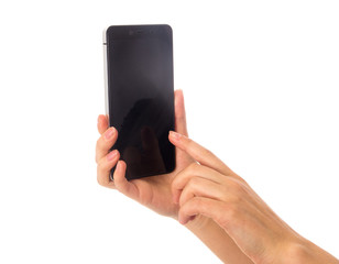 Woman's hand holding a smartphone