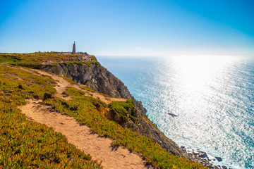 Fototapeta na wymiar Monument at Cape Roca (Cabo da Roca), Portugal, westernmost point of Europe