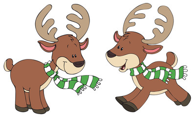 Zwei glückliche Rentiere mit Schal