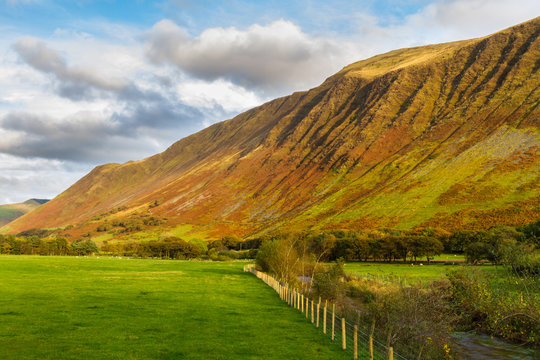 British valley view at sunset.