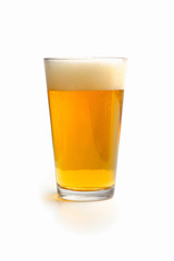 Pint glass on white background
