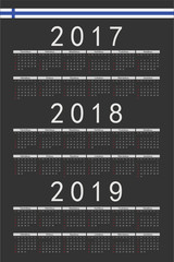 Set of black rectangle Finnish 2017, 2018, 2019 year vector cale