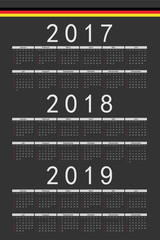 Set of black rectangle German 2017, 2018, 2019 year vector calen