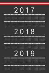 Set of black rectangle Latvian 2017, 2018, 2019 year vector cale