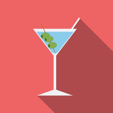 Flat design modern vector illustration of cocktail icon with long shadow