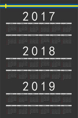 Set of black rectangle Swedish 2017, 2018, 2019 year vector cale