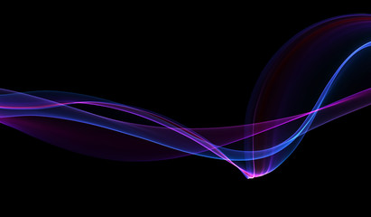 abstract colorful wavy smoke flame over black background.