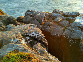 Peniche ocean rocks near Cabo Carvoeiro in sunset light