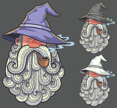 Wizard Portrait 2 / Portrait of wizard smoking pipe in 3 color versions.