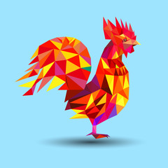 Illustration of rooster, symbol of 2017 on the Chinese calendar. Silhouette of red cock made with triangles