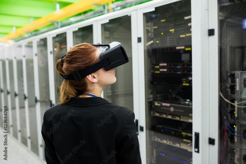 Poster technician using virtual reality headset