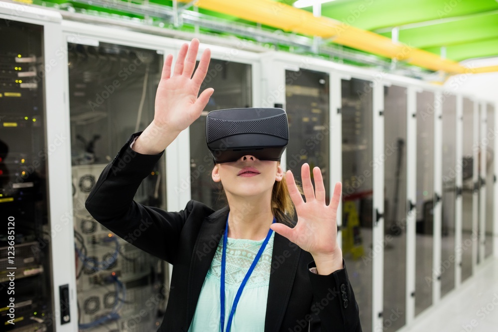 Poster technician using virtual reality headset