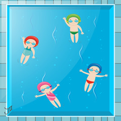 Four kids swimming in the pool