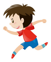 Little boy in red shirt running alone