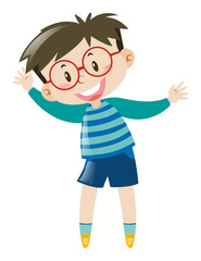 Boy with glasses wearing blue shirt