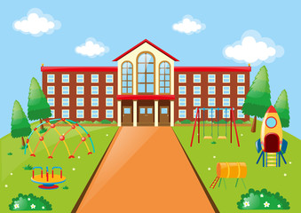 Scene with school building and playground