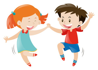 Happy boy and girl dancing