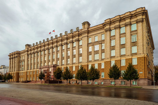 Administrative building of the government of the Belgorod region, Russian Federation. Former Soviet regional government, "House of the Soviets" was built in the style of Stalinist architecture (1957).