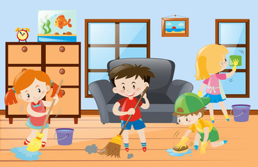 Kids doing chores at home