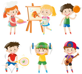 Boys and girls doing different things