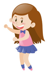 Little girl in pink shirt and blue skirt