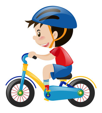 Boy on bike wearing blue helmet