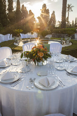 Garden table setting at wedding reception