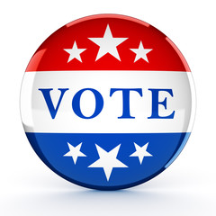 Vote button in red, white, and blue with stars - 3d rendering
