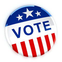Vote button in red, white, and blue with stars - 3d rendering